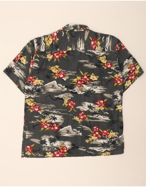 VINTAGE Mens Short Sleeve Shirt Size 43/44 XL Grey Floral Cotton Hawaiian