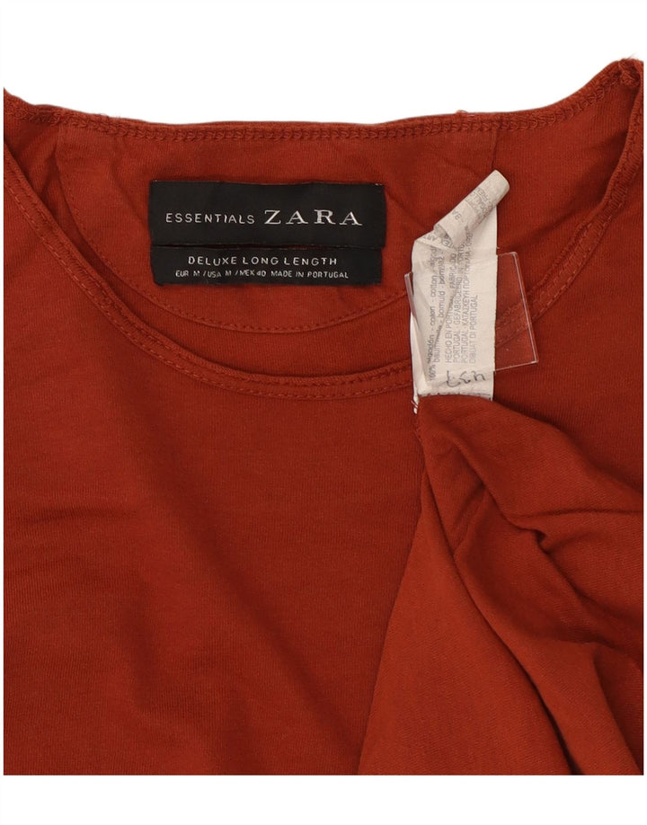 Zara Γυναικείο Μακρύ T-Shirt Top UK 14 μεσαίο κόκκινο βαμβακερό