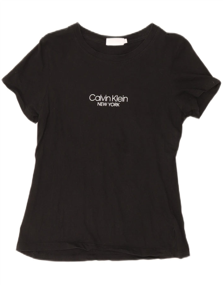 Γυναικείο γραφικό μπλουζάκι CALVIN KLEIN Top UK 12 μεσαίο μαύρο βαμβακερό