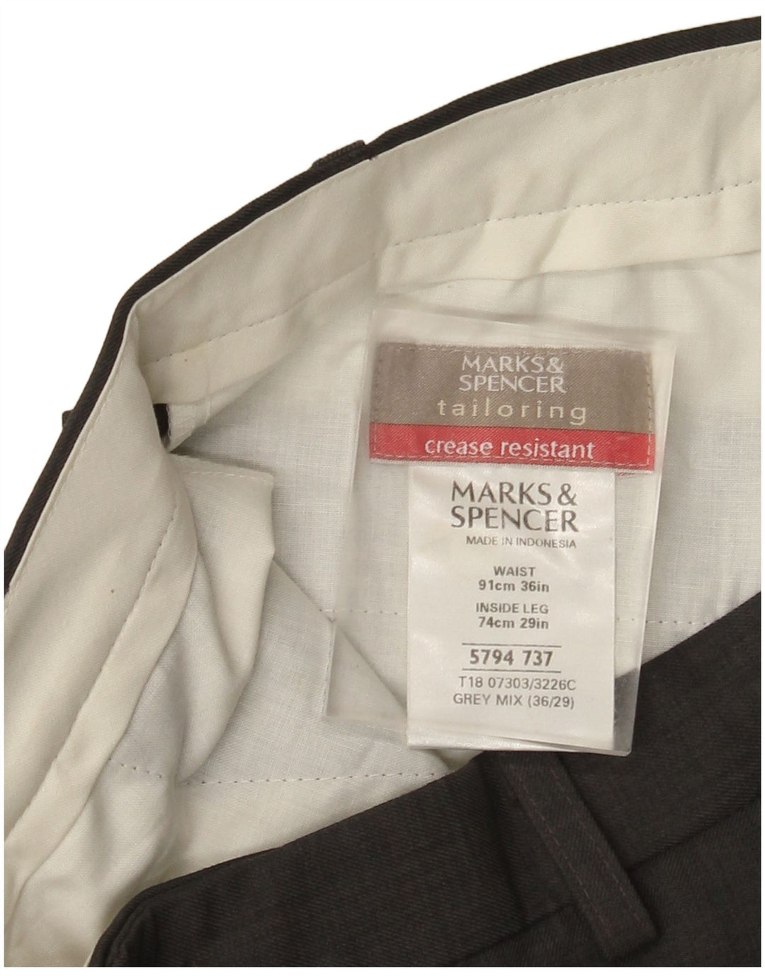 Marks & Spencer Ανδρικό παντελόνι με καρφίτσα W36 L29 Γκρι πολυεστέρας