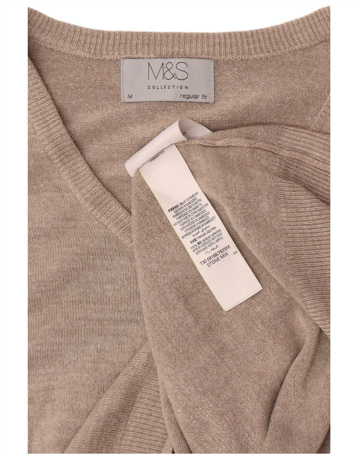 Marks & Spencer Ανδρικό πουλόβερ με κανονική εφαρμογή με λαιμόκοψη σε μεσαίο μπεζ μπεζ