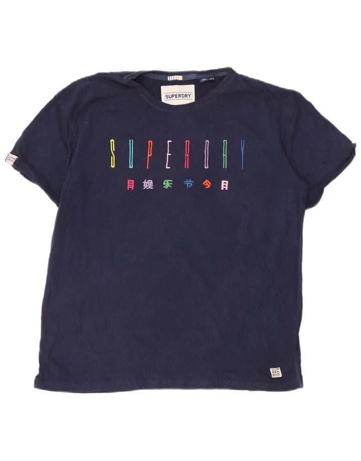 Superdry Γυναικείο T-Shirt Top UK 12 Medium Navy Blue από βαμβάκι