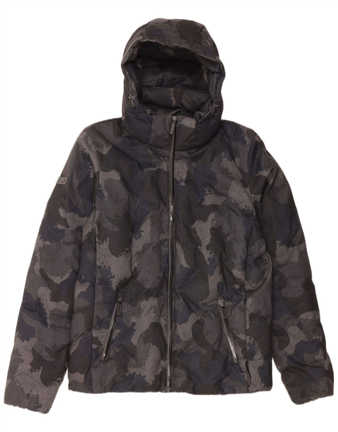 Superdry Ανδρικό μπουφάν με κουκούλα UK 38 Μεσαίο Μαύρο Καμουφλάζ Πολυεστέρας