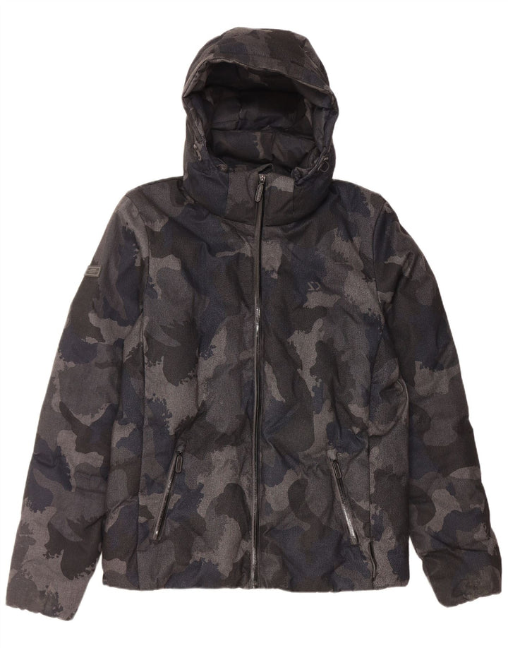 Superdry Ανδρικό μπουφάν με κουκούλα UK 38 Μεσαίο Μαύρο Καμουφλάζ Πολυεστέρας