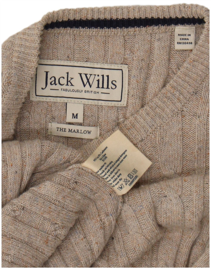 JACK WILLS Mens The Marlow Crew Neck Jumper Sweater Medium Beige Cotton