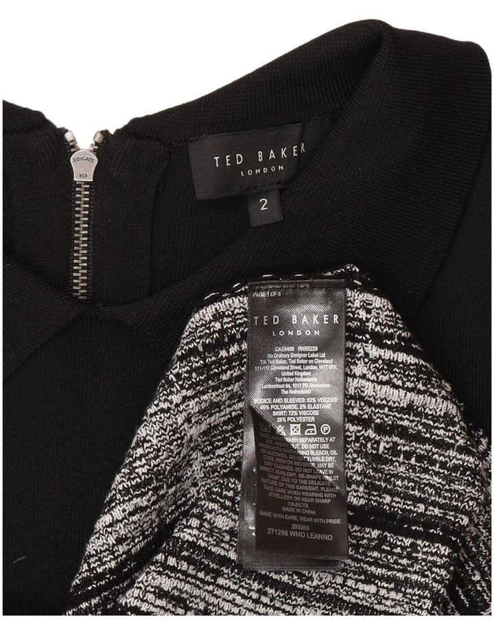 Γυναικείο μακρυμάνικο φόρεμα Ted Baker Βασικό νούμερο 2 Μικρό μαύρο τσεκ βισκόζης