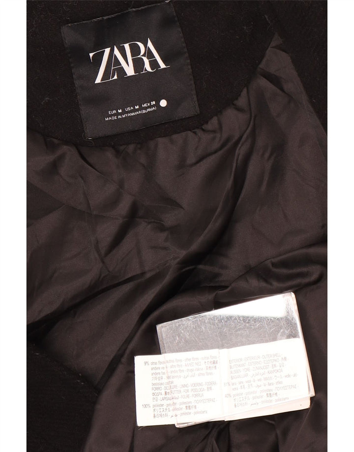 Zara Γυναικείο μανίκι 3/4 μεγάλο μπουφάν μπουφάν UK 14 μεσαίο μαύρο μαλλί