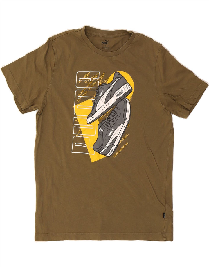 PUMA Mens Graphic T-Shirt Top Medium Khaki Cotton Vintage Puma and Second-Hand Puma from Messina Hembry 