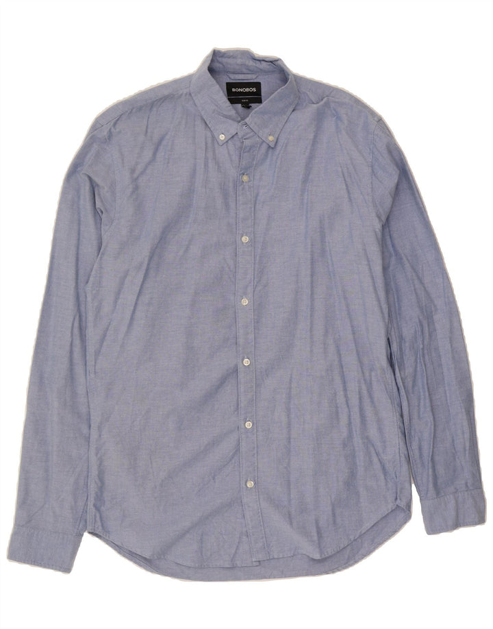 BONOBOS Mens Long Slim Fit Shirt Large Blue Cotton Vintage BONOBOS and Second-Hand BONOBOS from Messina Hembry 