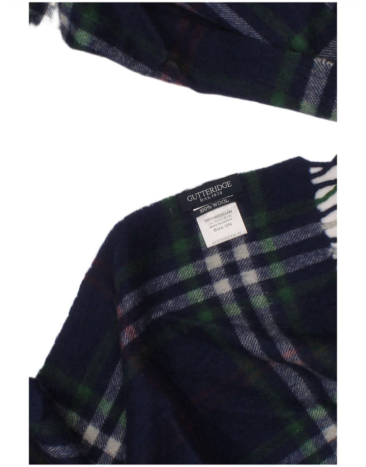 GUTTERIDGE Ανδρικό ορθογώνιο κασκόλ One Size Navy Blue καρό μαλλί Classic