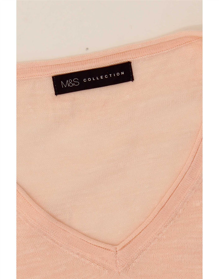 Marks & Spencer Γυναικείο πουλόβερ See Through V-Neck Jumper UK 14 Medium Pink