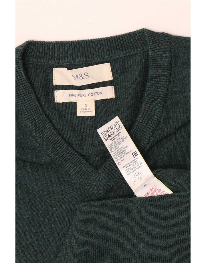 Marks & Spencer Ανδρικό πουλόβερ με λαιμόκοψη με V λαιμόκοψη, μικρό πράσινο βαμβακερό