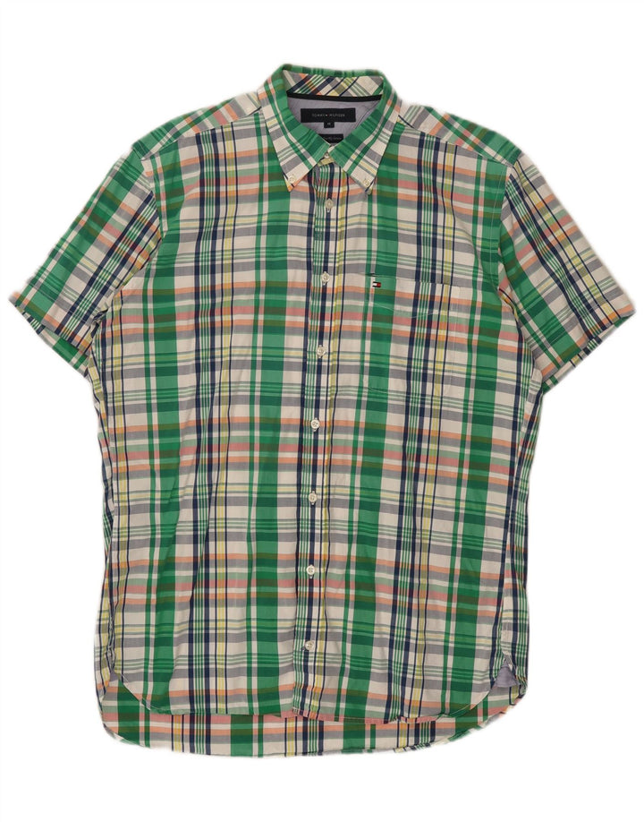 TOMMY HILFIGER Mens Short Sleeve Shirt Medium Green Check Cotton