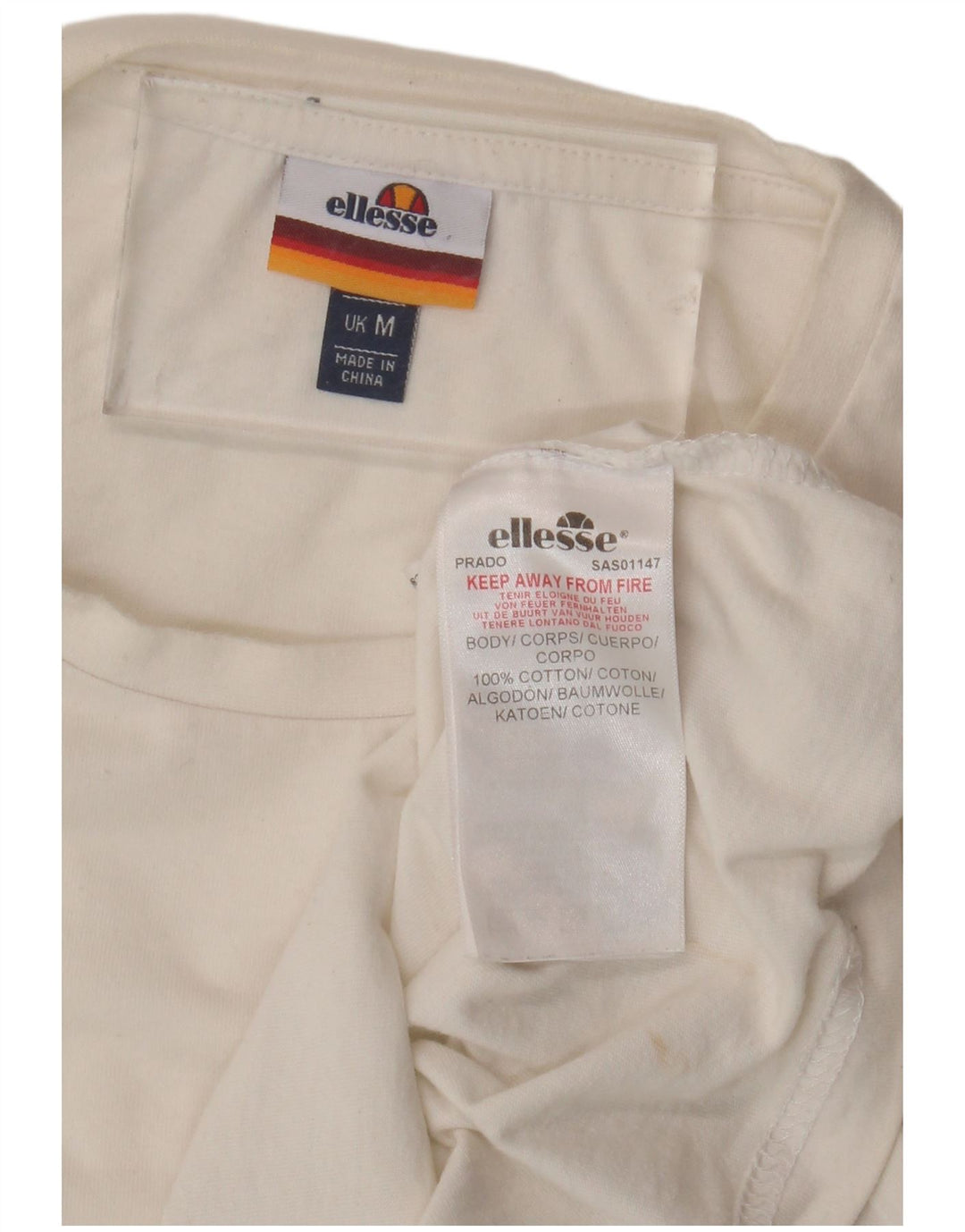ELLESSE Mens Graphic T-Shirt Top Medium White Cotton