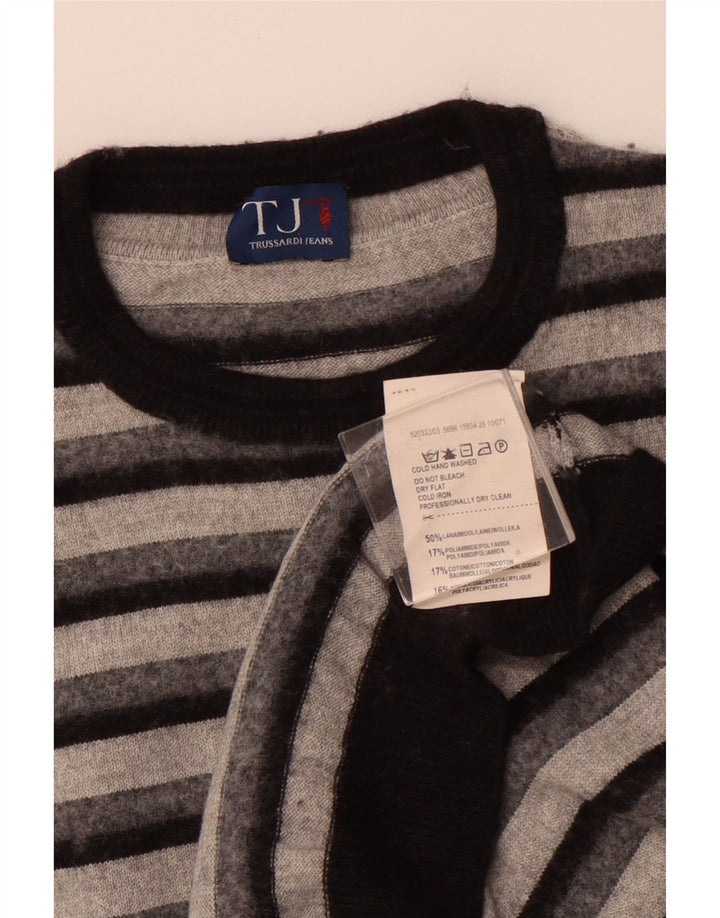 TRUSSARDI JEANS Boys Crew Neck Jumper πουλόβερ 13-14 ετών γκρι ριγέ