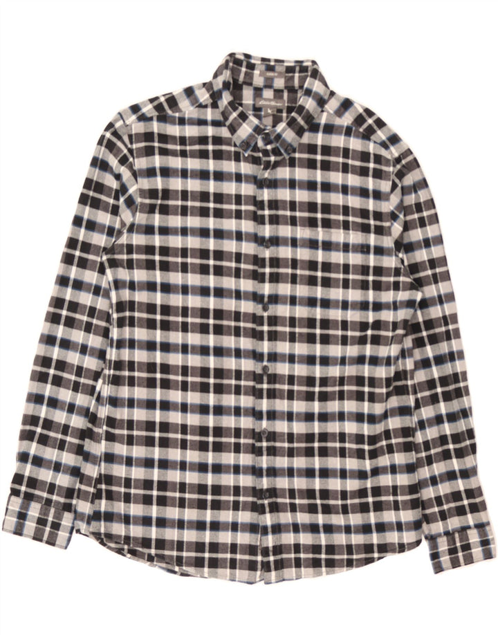 EDDIE BAUER Mens Classic Fit Flannel Shirt Large Grey Check Cotton Vintage Eddie Bauer and Second-Hand Eddie Bauer from Messina Hembry 