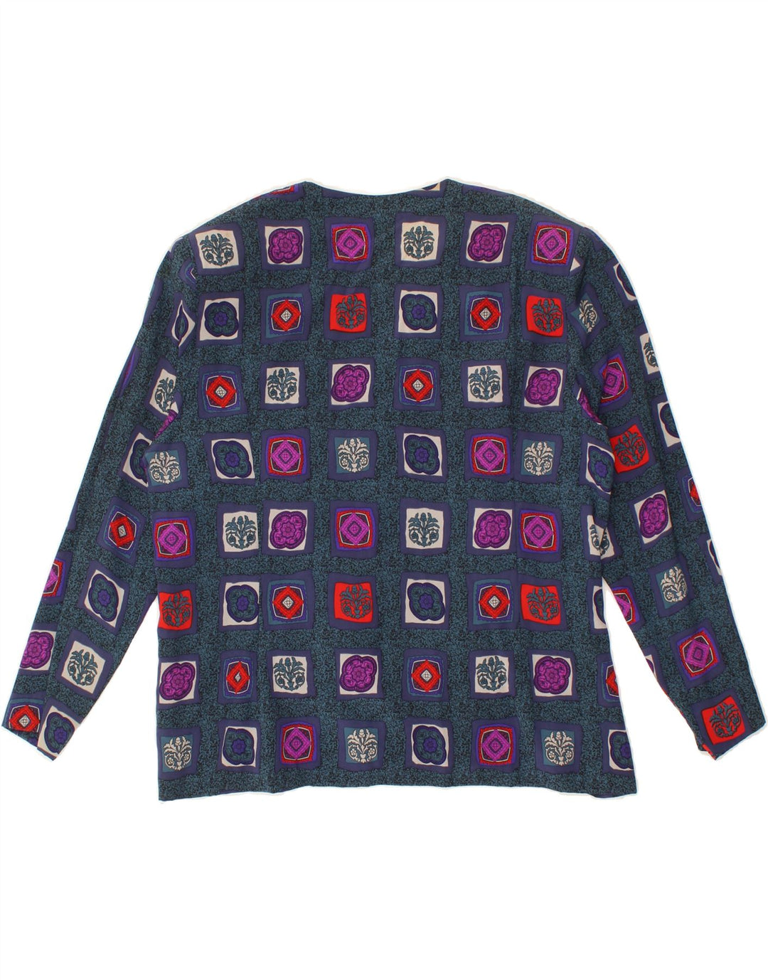 VINTAGE Womens Abstract Pattern Long Sleeve Blouse Top UK 14 Large Blue Vintage Vintage and Second-Hand Vintage from Messina Hembry 