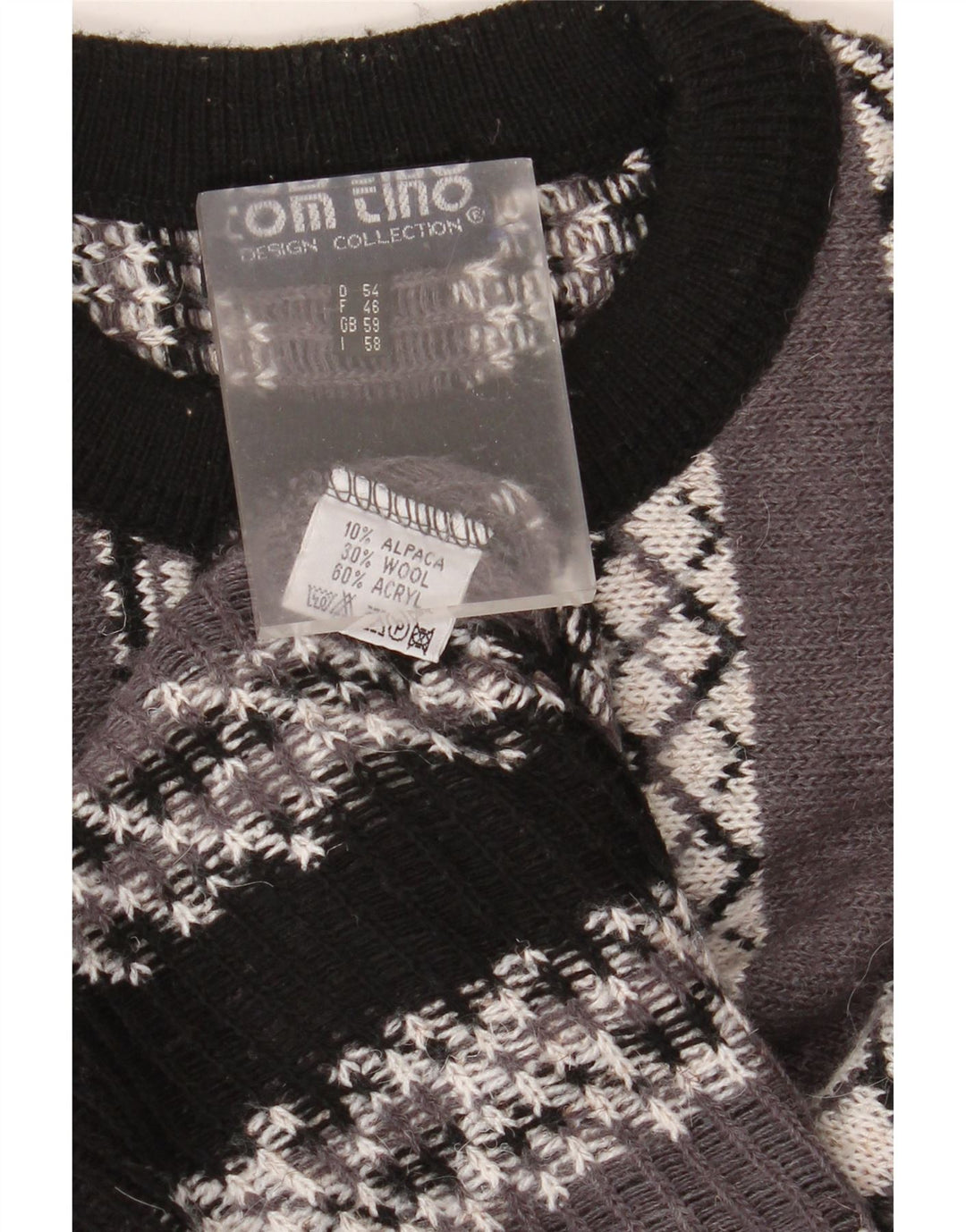 TOM TINO Ανδρικό πουλόβερ με λαιμόκοψη IT 58 3XL Γκρι γεωμετρικό ακρυλικό