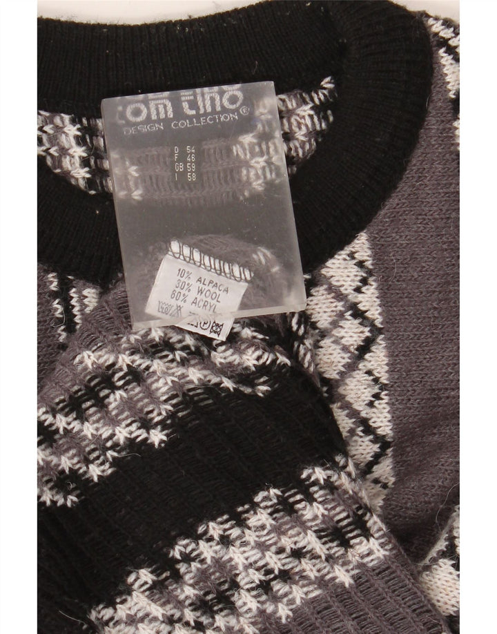 TOM TINO Ανδρικό πουλόβερ με λαιμόκοψη IT 58 3XL Γκρι γεωμετρικό ακρυλικό