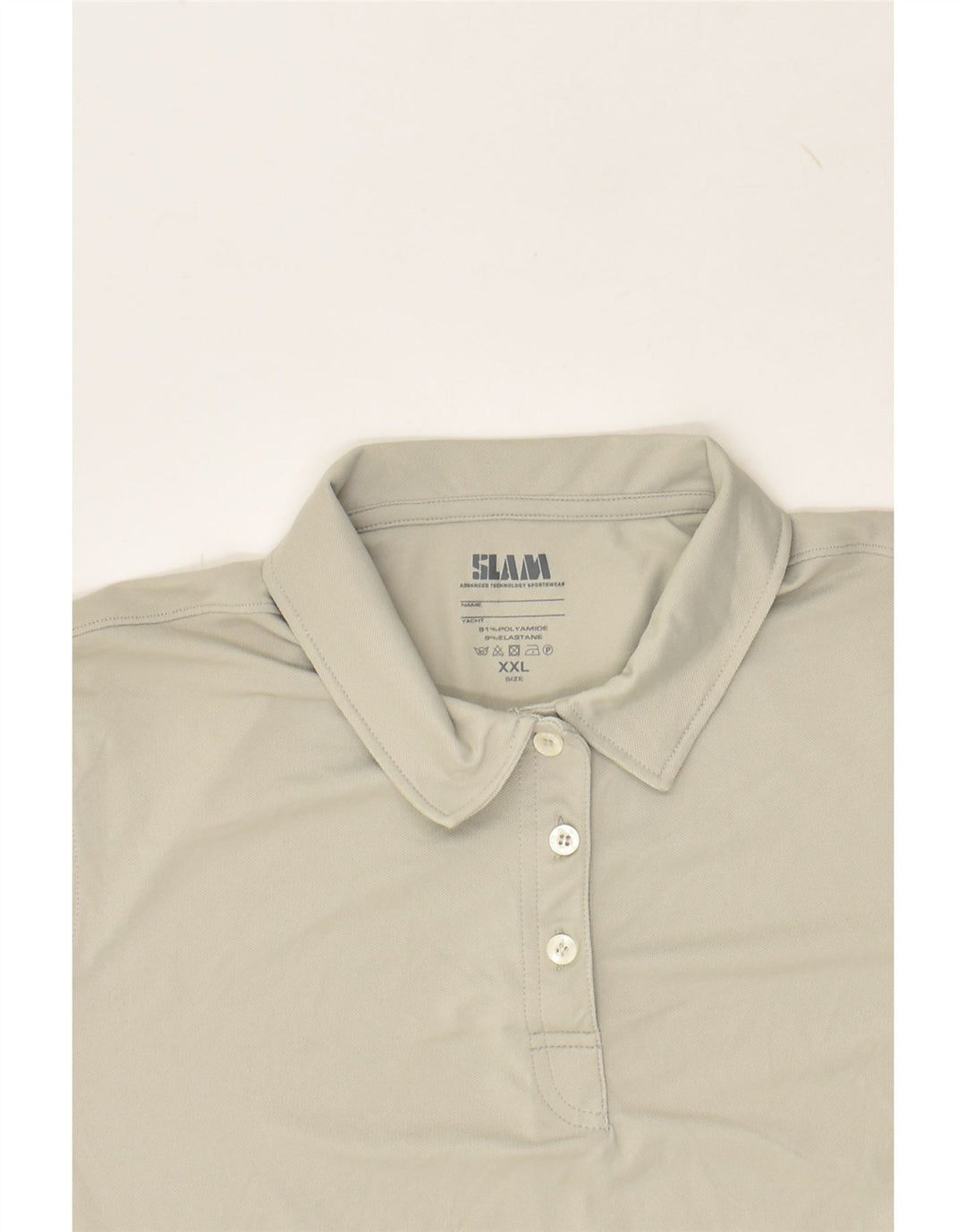 SLAM Mens Polo Shirt 2XL Grey Polyamide | Vintage Slam | Thrift | Second-Hand Slam | Used Clothing | Messina Hembry 