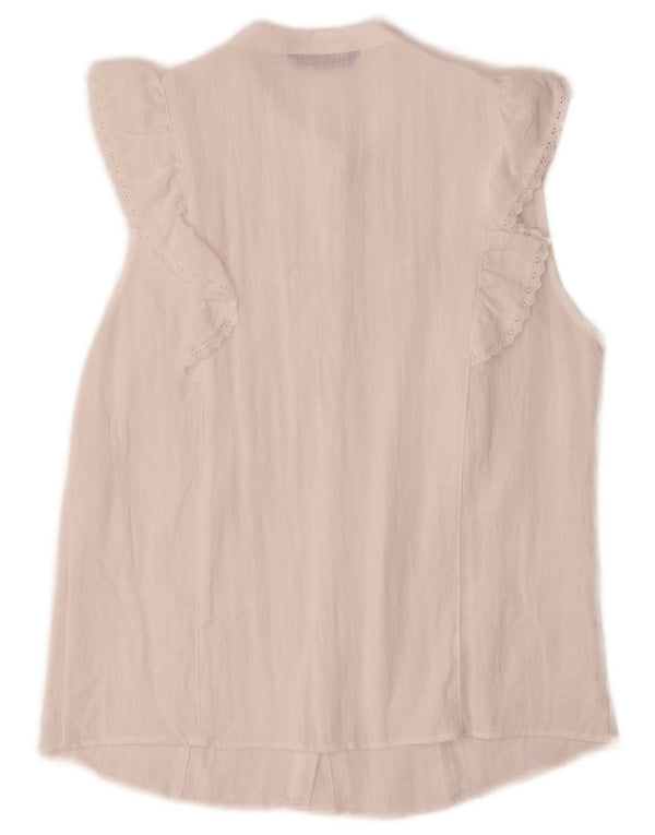 Zara Womens Ruffle Front Sleeveless Shirt Blouse UK 10 Small White
