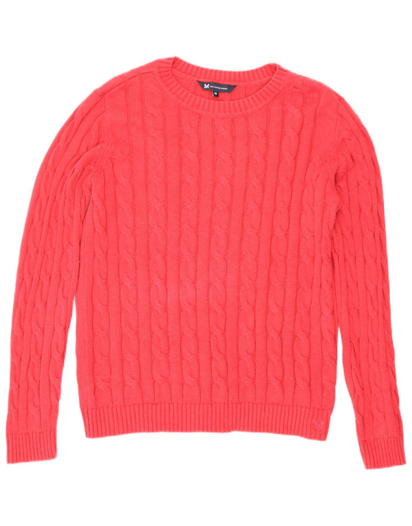 Crew Clothing Γυναικείο πουλόβερ με λαιμό σκακιέρα UK 12 μεσαίο ροζ βαμβακερό