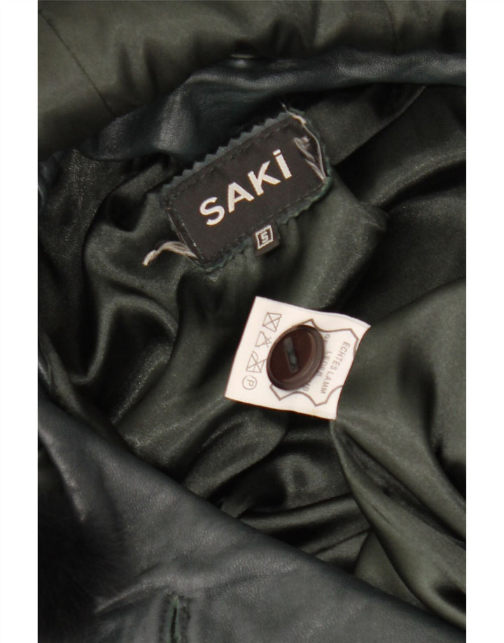 SAKI Γυναικείο Δερμάτινο Παλτό Poncho με κουκούλα UK 10 Small Green Leather