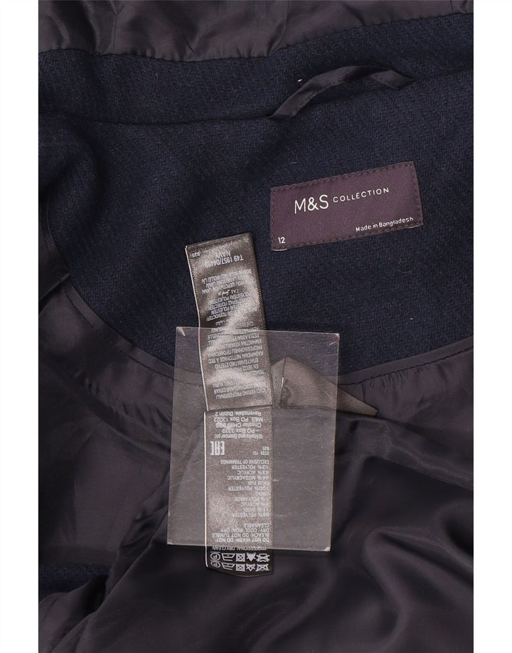 Marks & Spencer Γυναικείο παλτό Duffle με κουκούλα UK 12 Medium Navy Blue Wool
