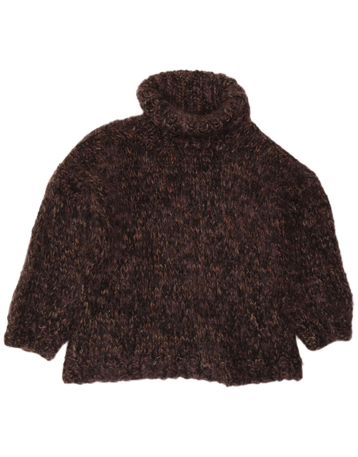 VINTAGE Γυναικείο πουλόβερ με ρολό λαιμόκοψη UK 22 3XL σε καφέ φλύκταινα