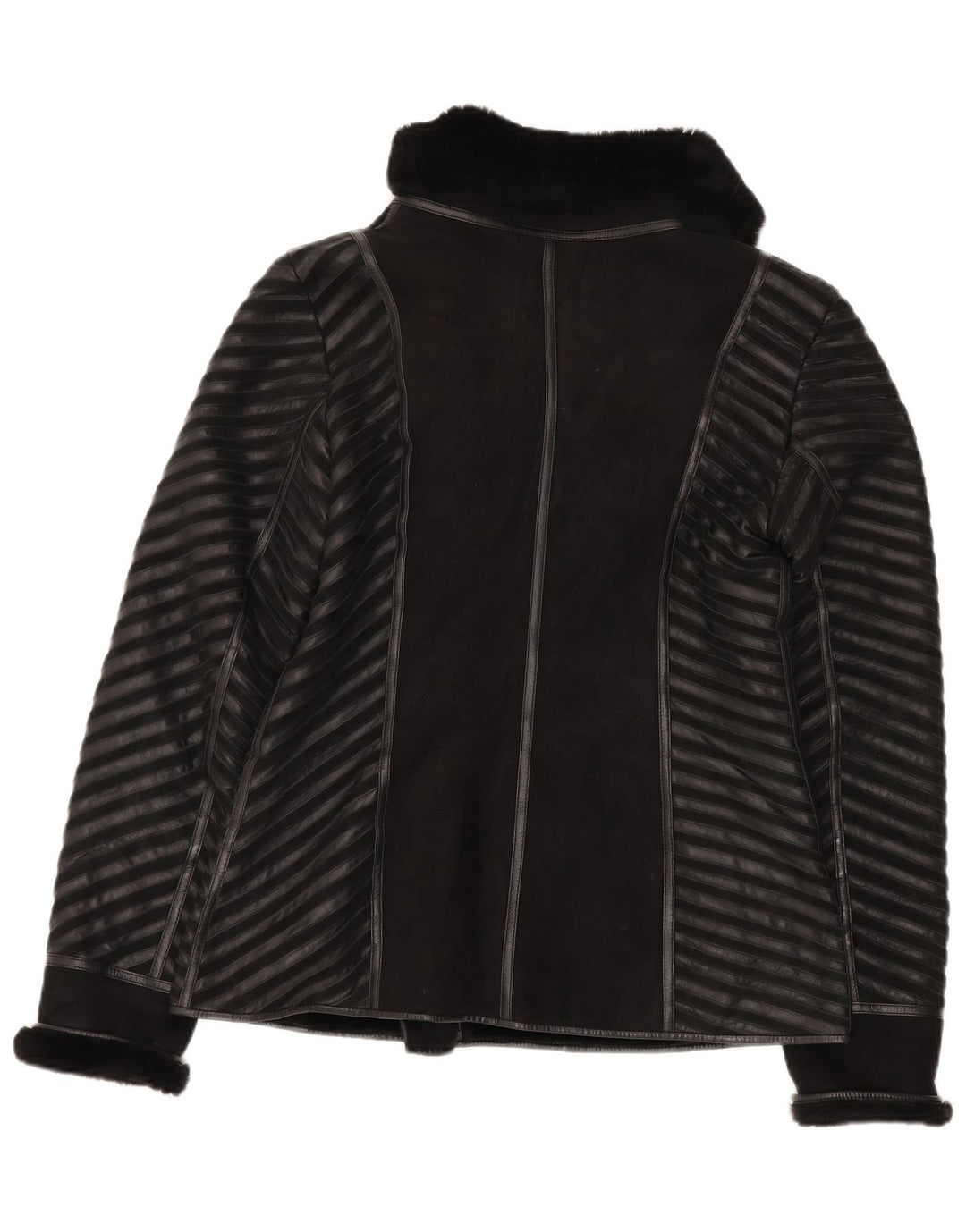 Vintage Γυναικείο Shearling Jacket UK 18 XL Μαύρο ριγέ δέρμα