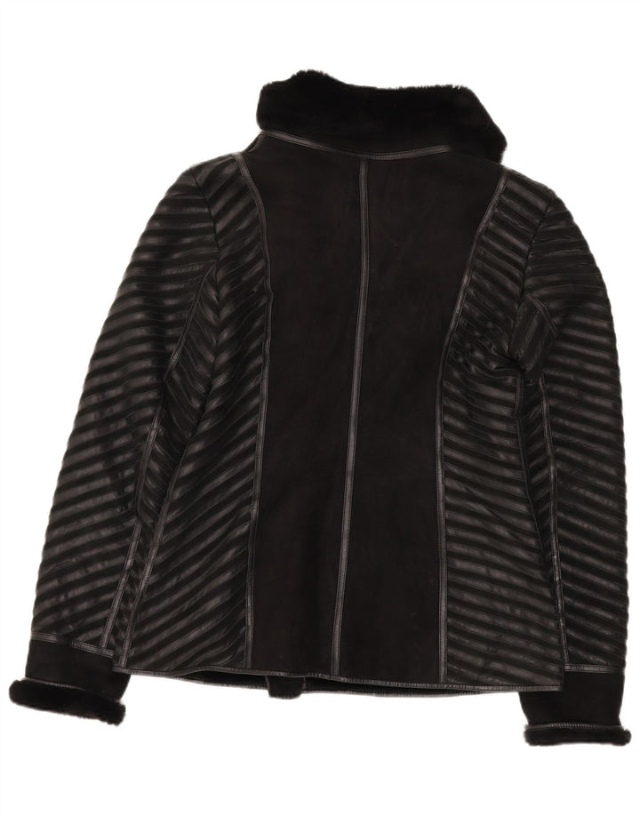 Vintage Γυναικείο Shearling Jacket UK 18 XL Μαύρο ριγέ δέρμα