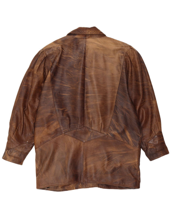 Vintage Γυναικείο Oversized Δερμάτινο Μπουφάν UK 14 Medium Brown Tie Dye