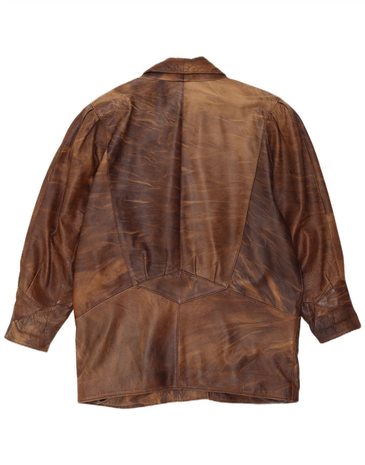 Vintage Γυναικείο Oversized Δερμάτινο Μπουφάν UK 14 Medium Brown Tie Dye