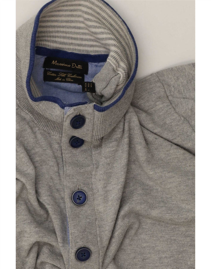 Massimo Dutti Ανδρικό πουλόβερ με κουμπιά λαιμόκοψης μεγάλο γκρι βαμβακερό