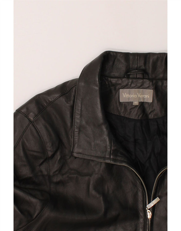 VITTORIA VERANI Womens Leather Coat EU 40 Medium Black Leather Vintage Vittoria Verani and Second-Hand Vittoria Verani from Messina Hembry 