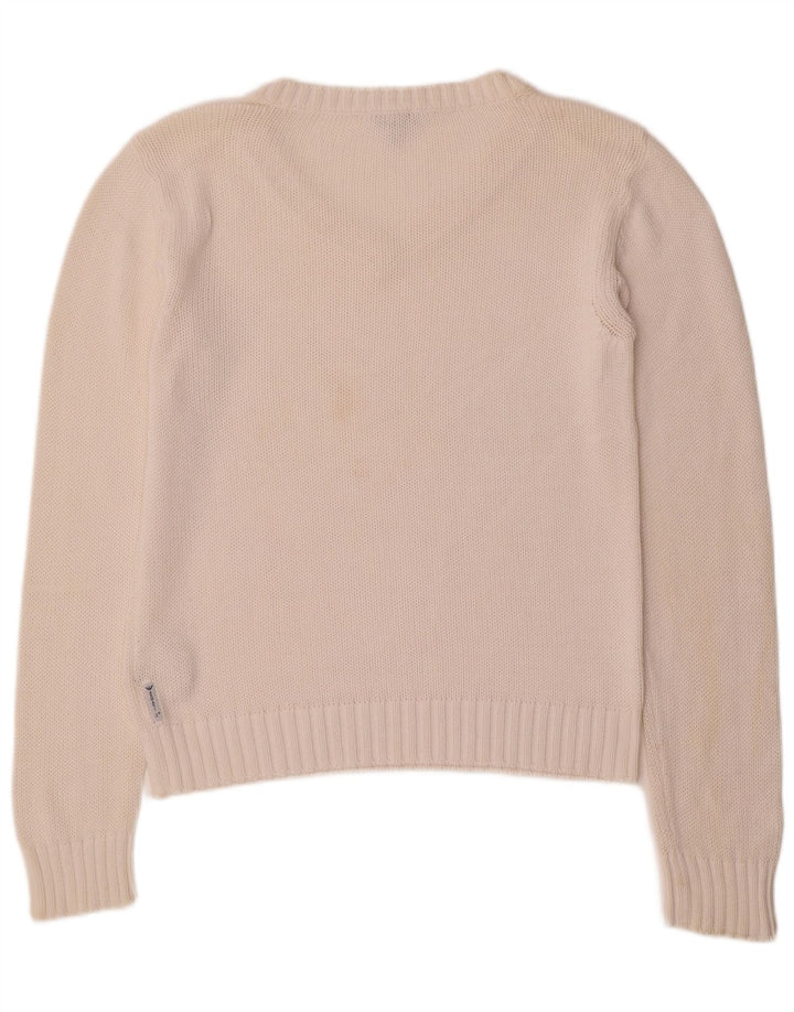 ARMANI JEANS Γυναικείο πουλόβερ με λαιμόκοψη με V λαιμόκοψη UK 16 μεγάλο λευκό βαμβακερό