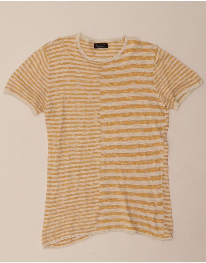 Zara Ανδρικό T-Shirt Top Μικρό κίτρινο ριγέ