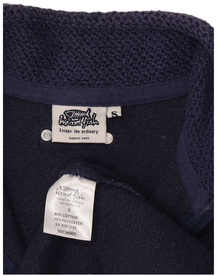 WEIRD FISH Mens Zip Neck Sweatshirt Jumper Small Navy Blue Cotton