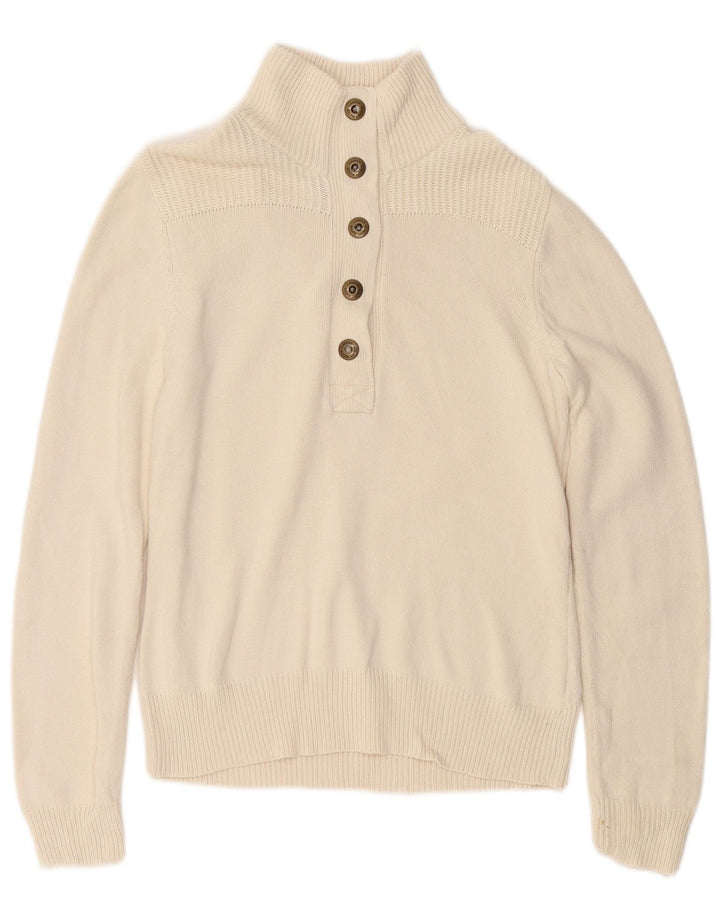 Ralph Lauren γυναικείο πουλόβερ με λαιμό με κουμπιά UK 14 μεσαίο λευκό βαμβακερό