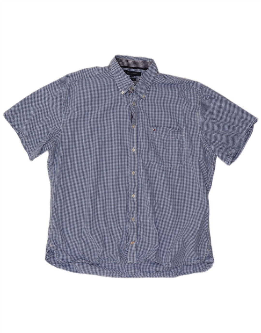 TOMMY HILFIGER Ανδρικό κοντομάνικο πουκάμισο προσαρμοσμένης εφαρμογής 2XL Μπλε βαμβακερό Gingham