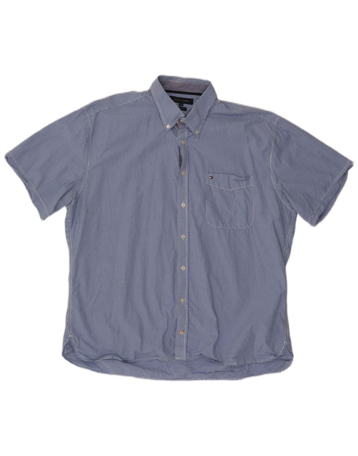 TOMMY HILFIGER Ανδρικό κοντομάνικο πουκάμισο προσαρμοσμένης εφαρμογής 2XL Μπλε βαμβακερό Gingham