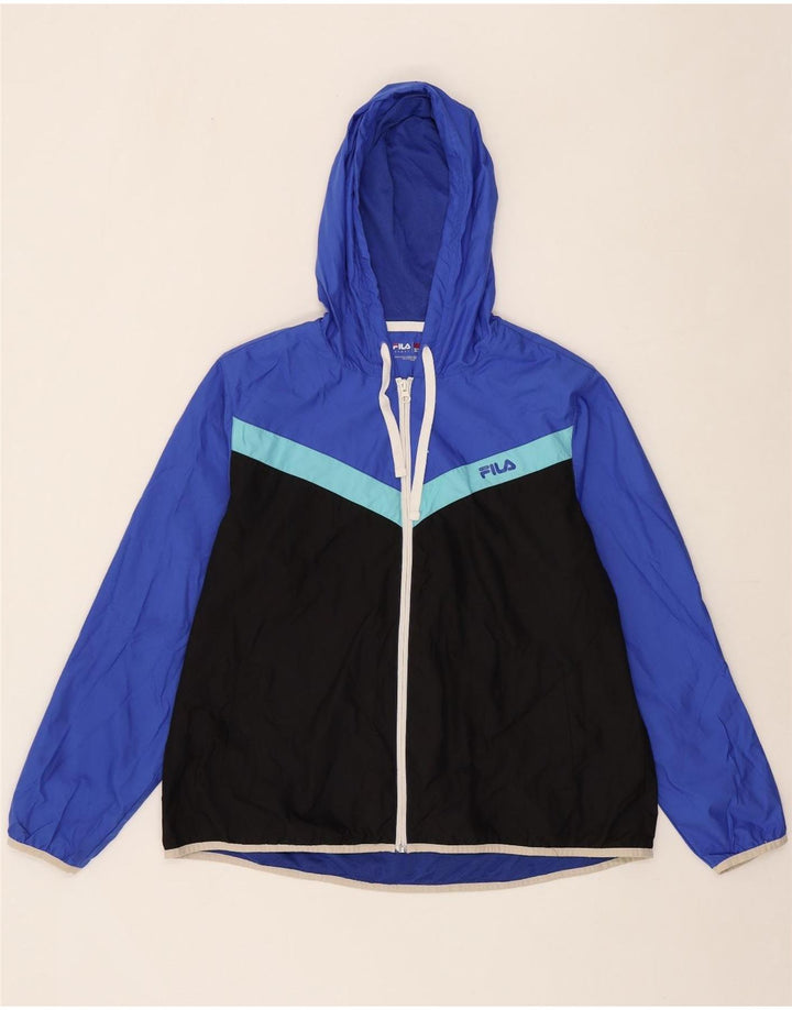 FILA Womens Hooded Rain Jacket UK 18 XL Blue Colourblock Polyester Vintage Fila and Second-Hand Fila from Messina Hembry 