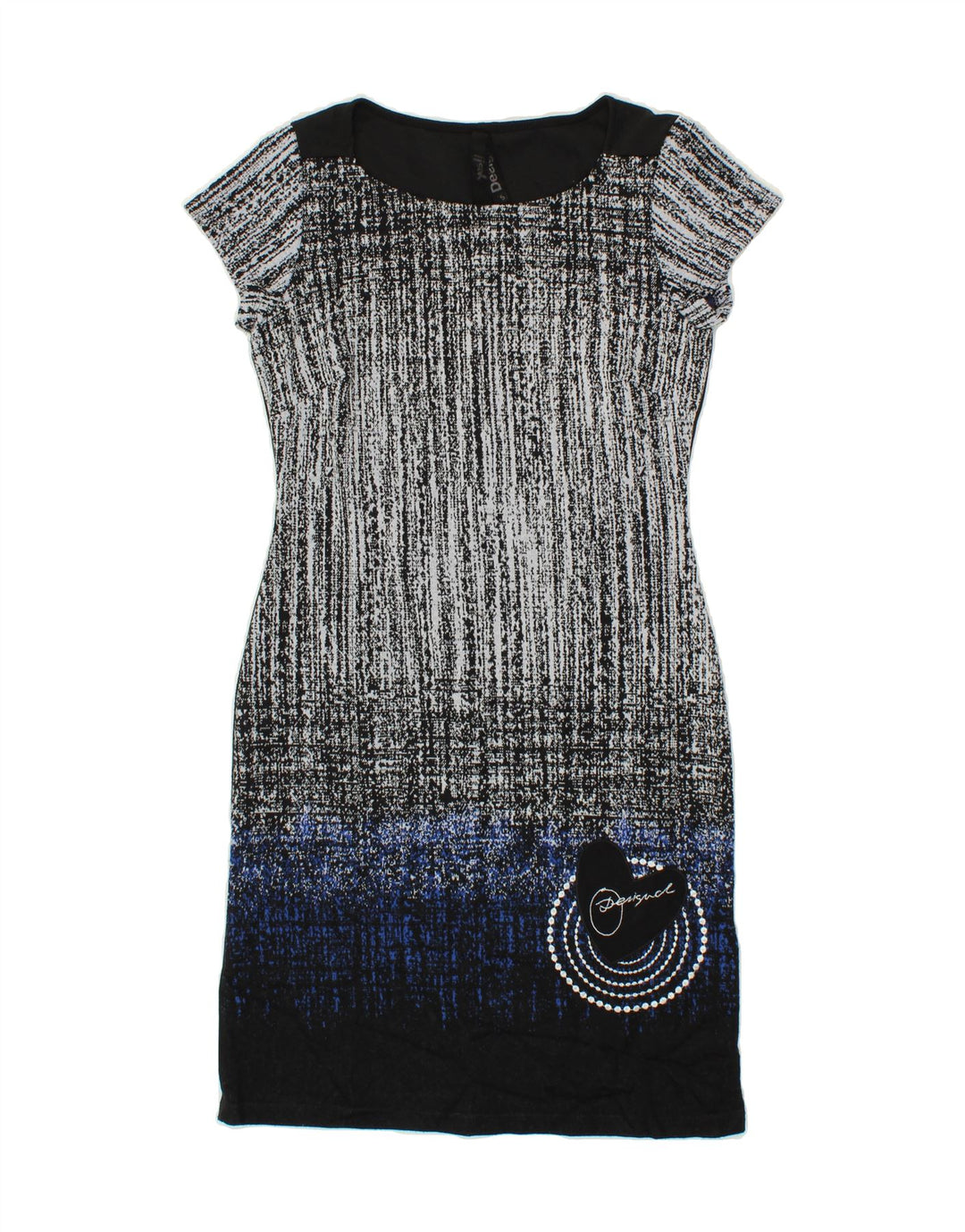 DESIGUAL Womens Abstract Pattern Sheath Dress UK 10 Small Black Cotton Vintage Desigual and Second-Hand Desigual from Messina Hembry 