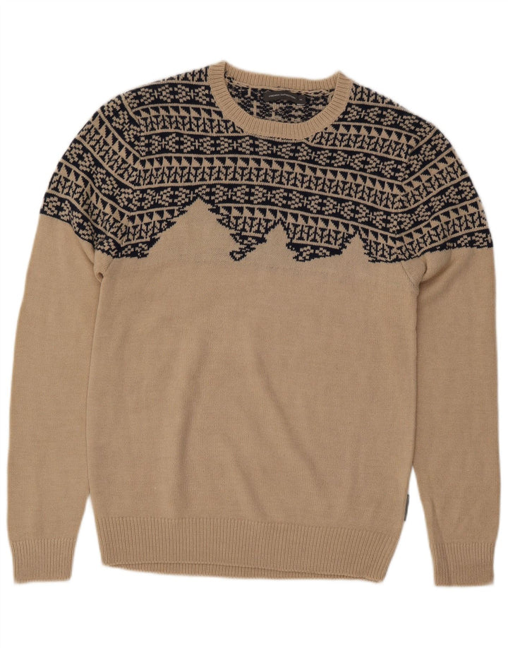 ΓΑΛΛΙΚΗ ΣΥΝΔΕΣΗ Ανδρικό πουλόβερ για λαιμό σκάφος, μεσαίο μπεζ γεωμετρικό