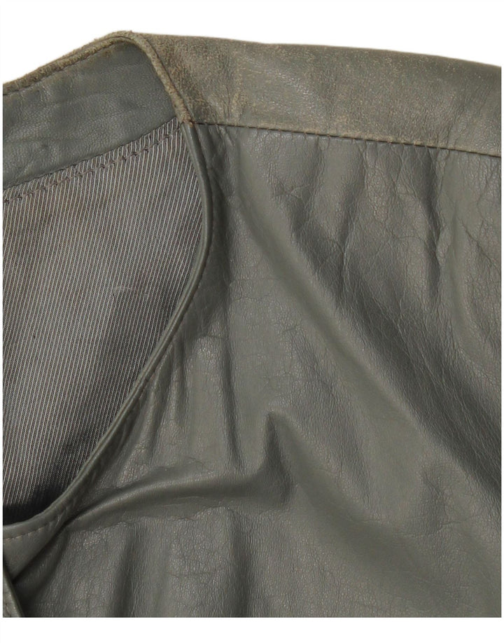 VINTAGE Γυναικείο Δερμάτινο Μπουφάν UK 12 Medium Grey Leather