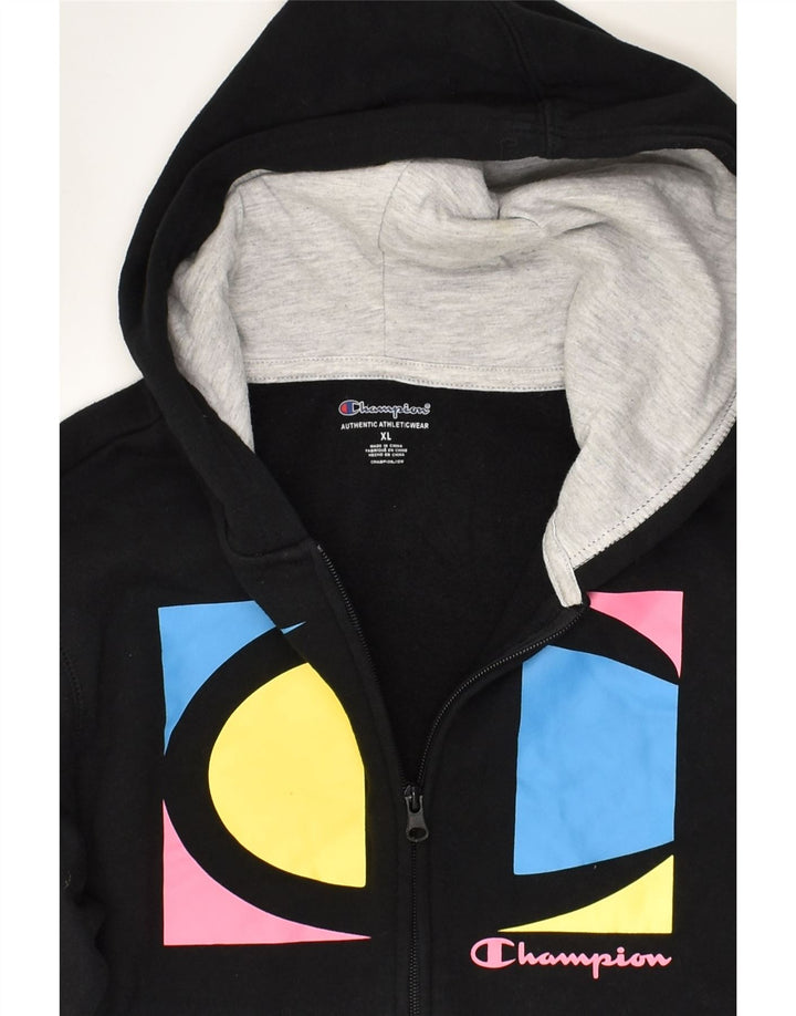 CHAMPION Womens Graphic Zip Hoodie Sweater UK 18 XL Black Cotton | Vintage Champion | Thrift | Second-Hand Champion | Used Clothing | Messina Hembry 
