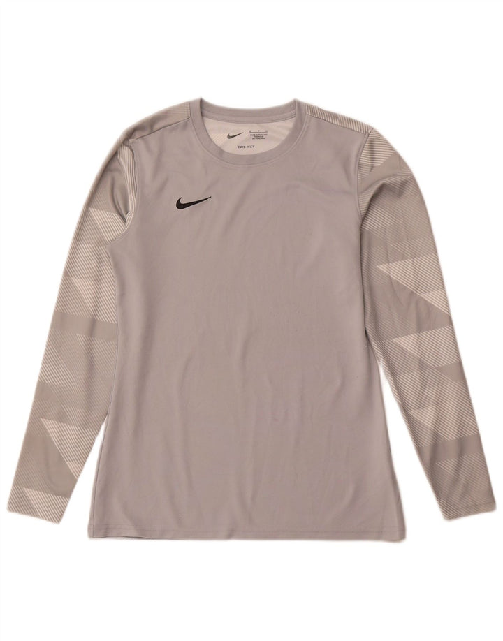 Nike γυναικείο Dri Fit μακρυμάνικο UK 10 Μικρός Γκρι γεωμετρικός πολυεστέρας