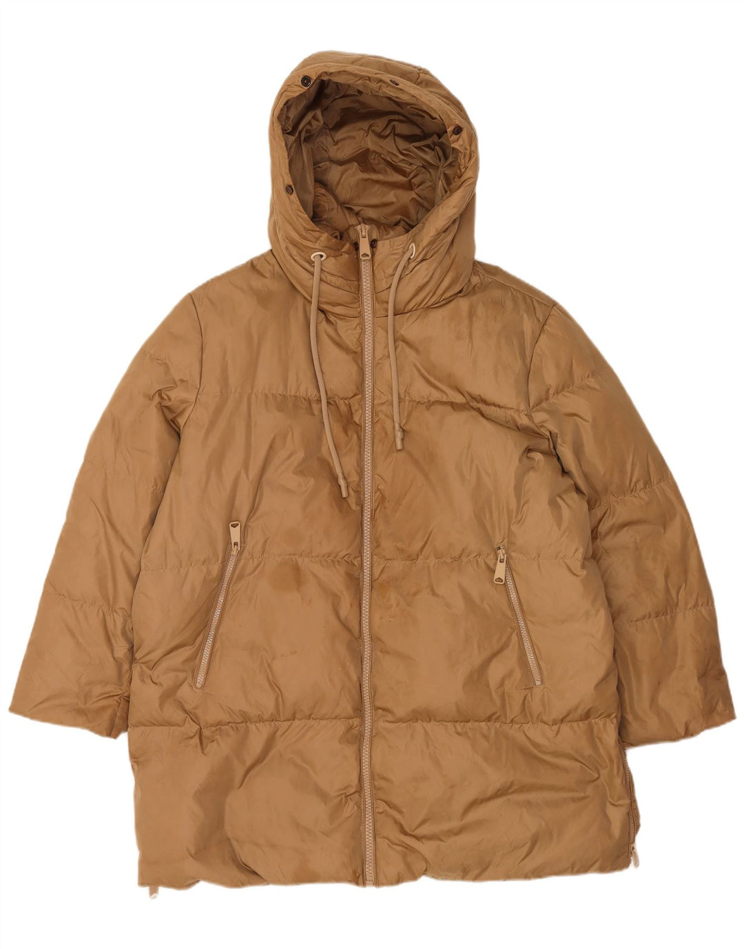 Zara Γυναικείο παλτό με κουκούλα UK 16 Large Brown Polyamide