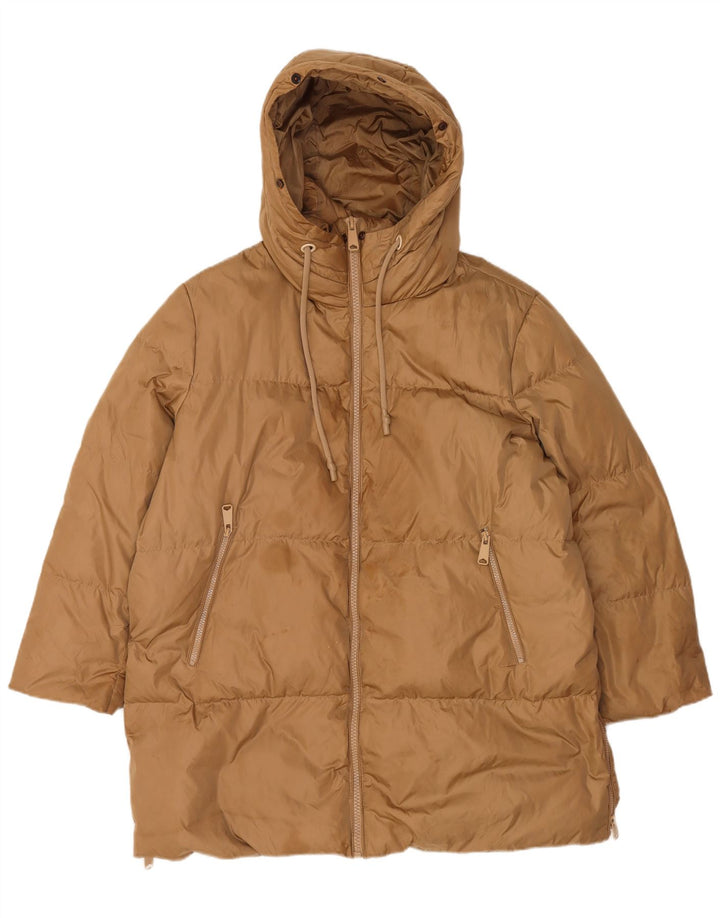 Zara Γυναικείο παλτό με κουκούλα UK 16 Large Brown Polyamide