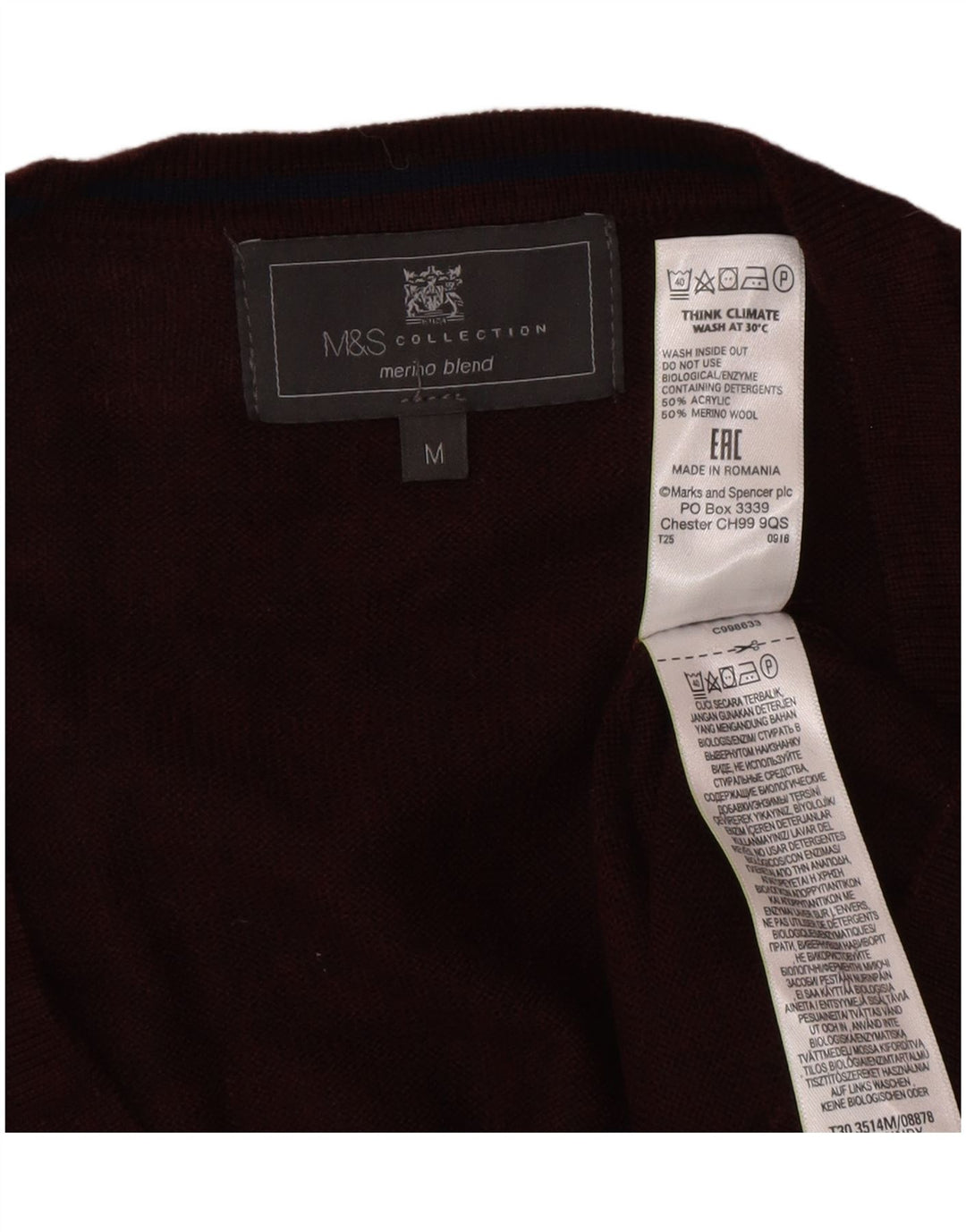 Ανδρικό πουλόβερ ζακέτα Marks & Spencer Μεσαίο μπορντό ακρυλικό